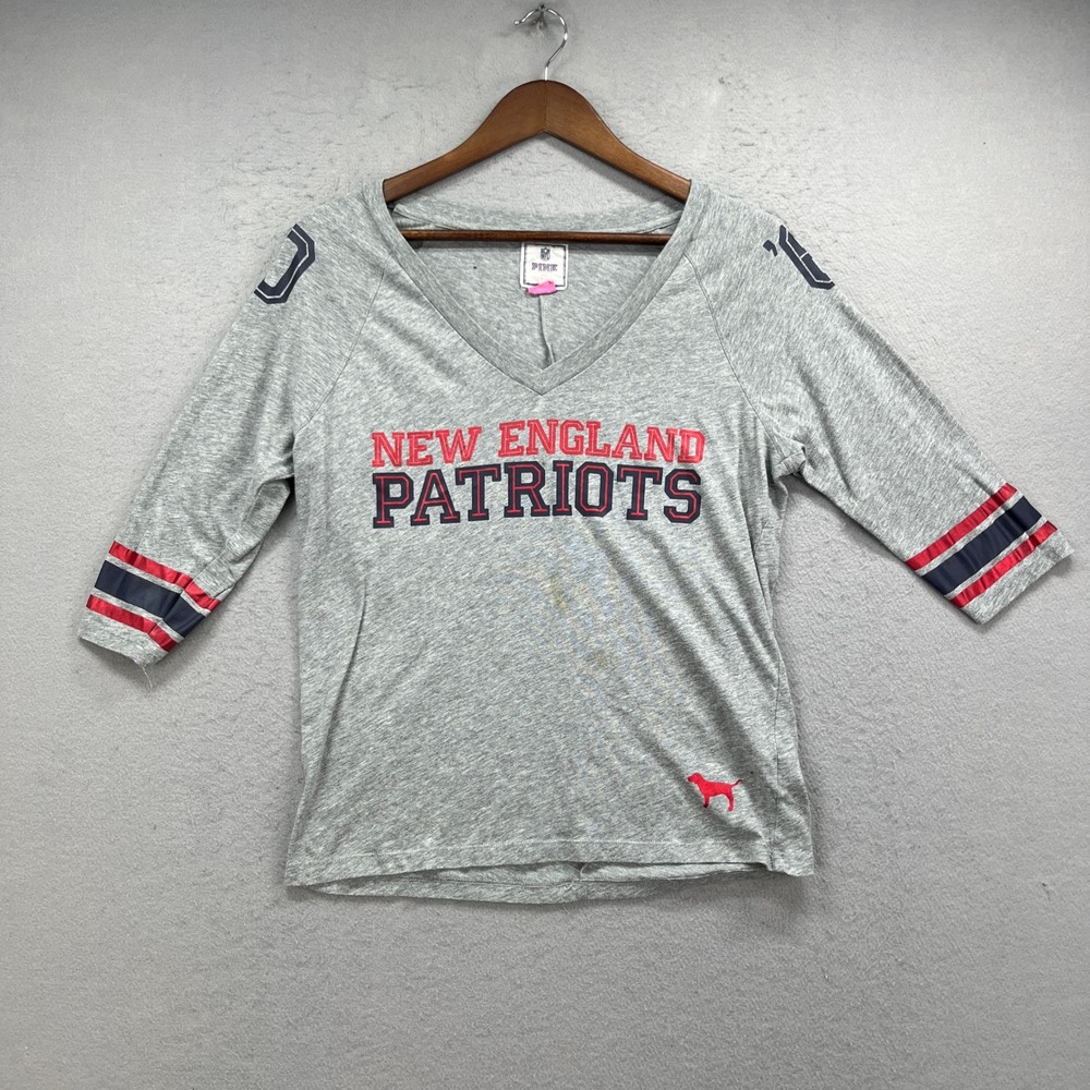 PINK Victorias Secret New England Patriots Shirt Womens XS Gray Football Sporty